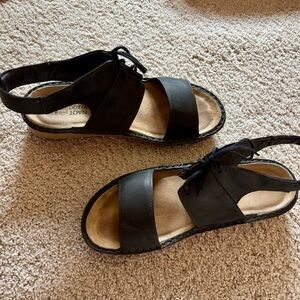 Naot Alpicola Black Lace Up Wedge leather Sandals Sz 39
